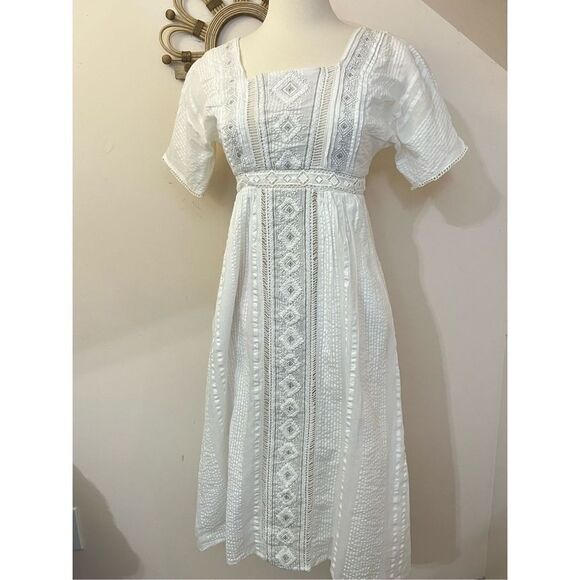 Anthropologie Alene Embroidered Lace Midi Dress White XS/O - Picture 1 of 10